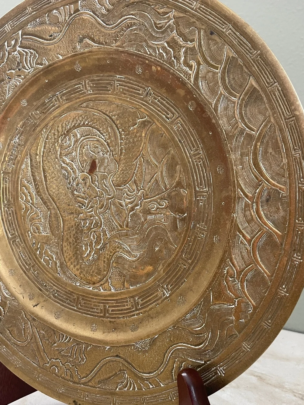 Vintage Heavy Solid Brass Dragon Decorative Wall Plate 10
